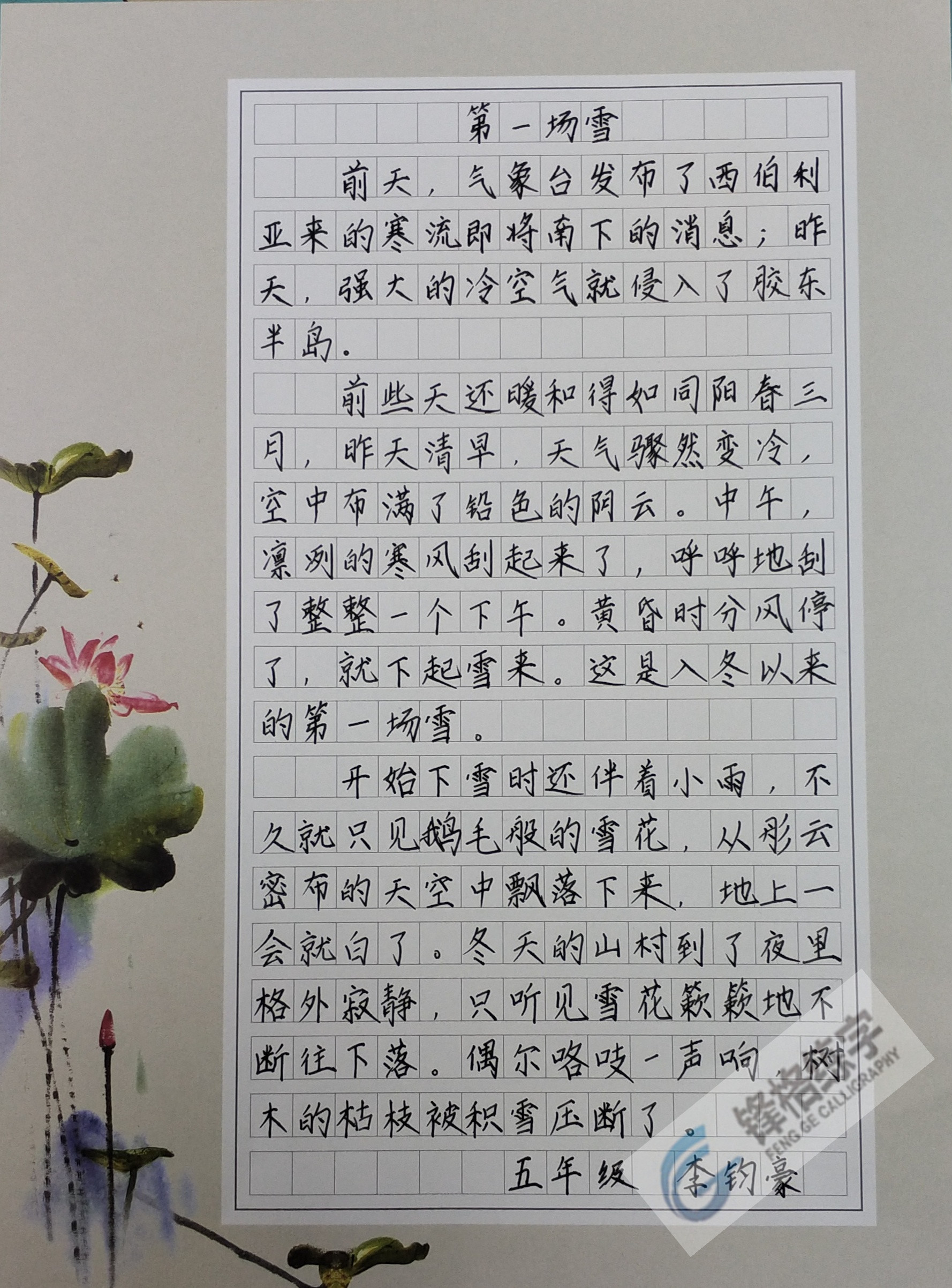 鋒格練字學(xué)員硬筆書(shū)法作品-場(chǎng)雪